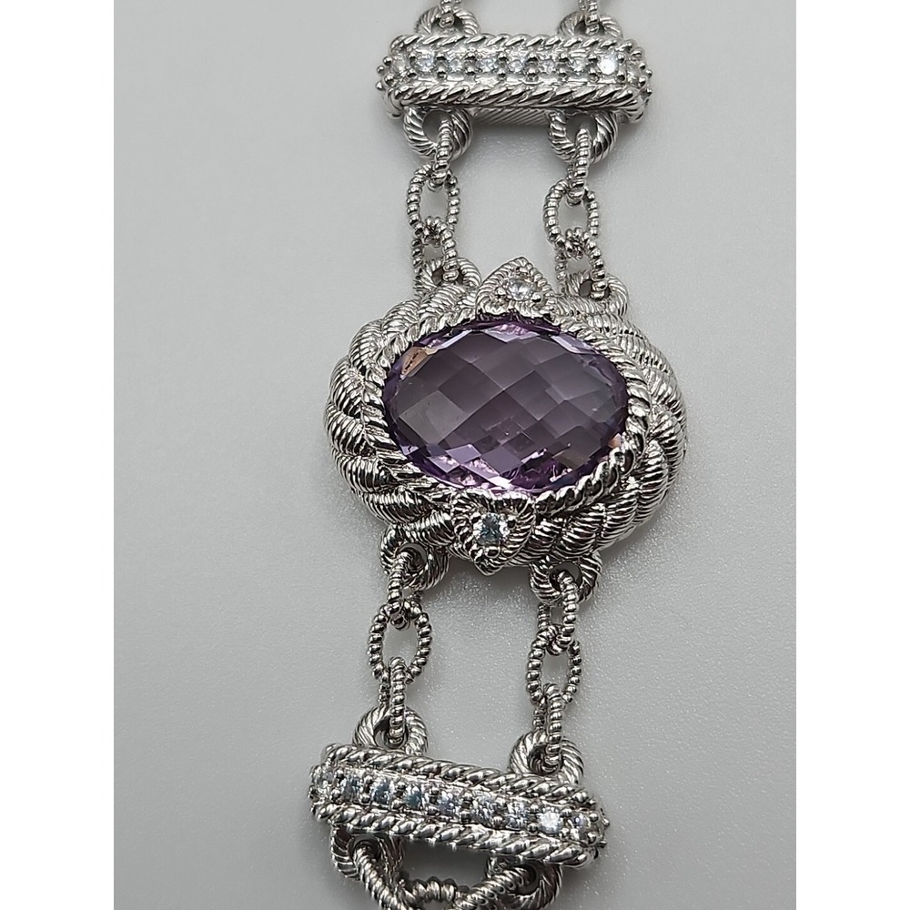Judith Ripka Amethyst Sterling Diamonique Heart Detail  Toggle Bracelet purple